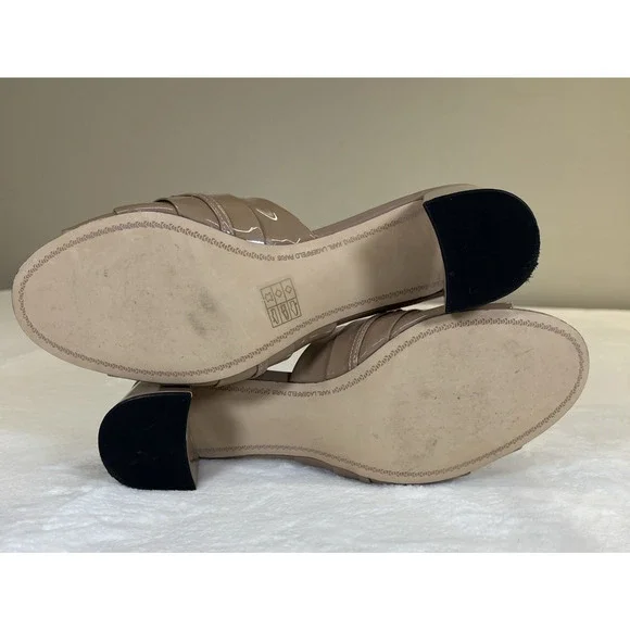 2pr Karl Lagerfeld Paris Mules Haley Patent Leather Black/Nude Chain Link Sz 10 - Picture 9 of 16